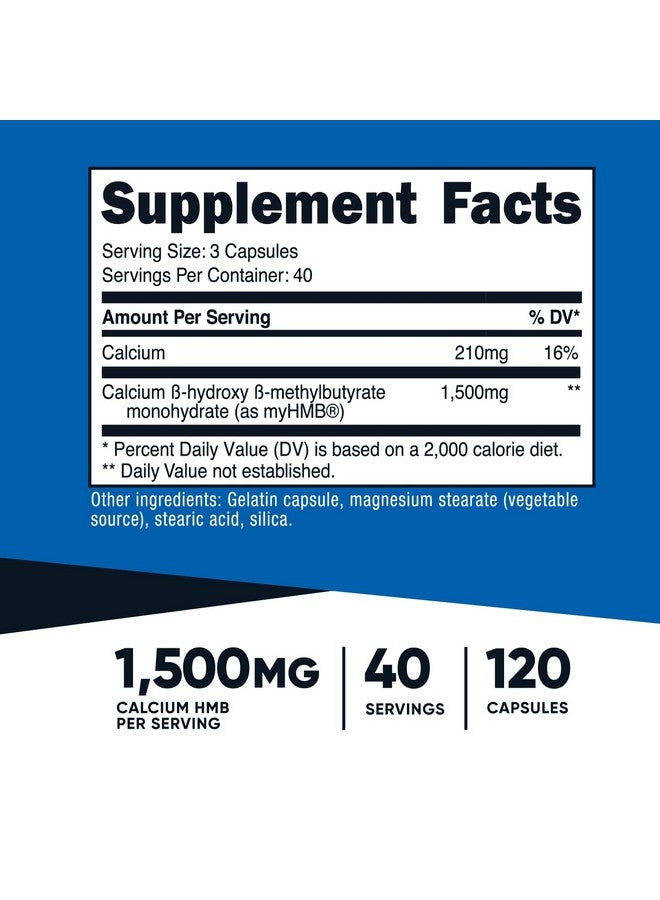 Nutricost myHMB Capsules 1,500MG Calcium HMB Per Serving, 120 Capsules, 40 Servings - Performance Line, Calcium B-Hydroxy B-Methylbutyrate Monohydrate - Image 2