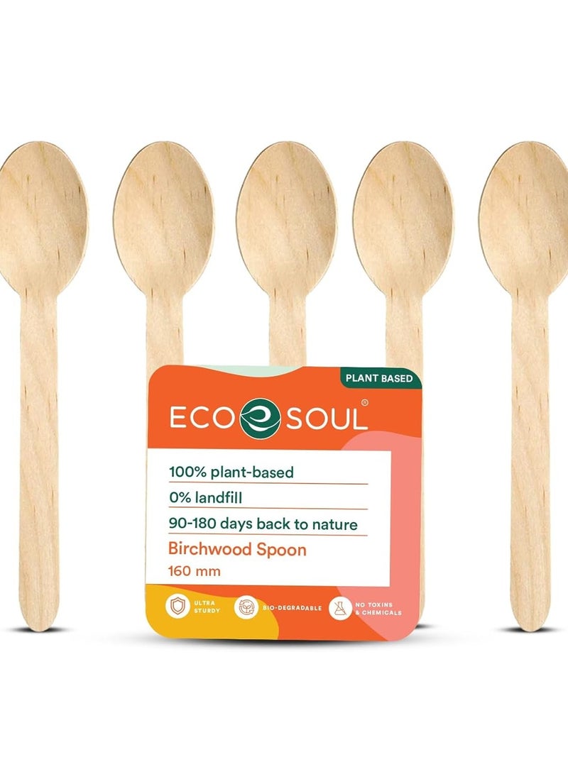 ECO SOUL ملاعق إيكو سول [140 مم، 50 عبوة] للاستخدام مرة واحدة | أدوات مائدة خشبية | مثالية لعيد ميلاد الأطفال، الزفاف والحفلات - Image 1
