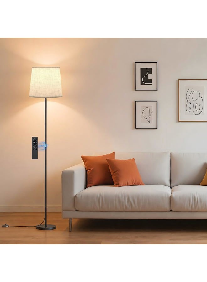 SIBRILLE Floor Lamp with Linen Shade - 62" Dimmable LED Standing Lamp with Remote Control, 9W E26 Bulb Included, 3000-6000K, Modern Floor Reading Light for Bedroom Living Room Office Corner, Black - Image 1