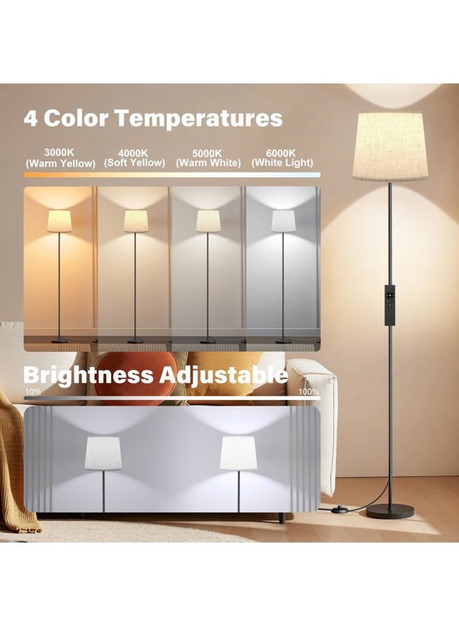SIBRILLE Floor Lamp with Linen Shade - 62" Dimmable LED Standing Lamp with Remote Control, 9W E26 Bulb Included, 3000-6000K, Modern Floor Reading Light for Bedroom Living Room Office Corner, Black - Image 2