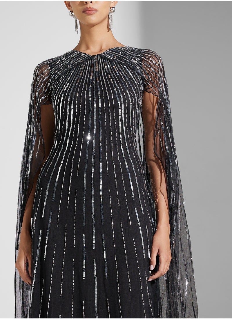 Amelia Rose Embellished Crew Neck  Flared Sleeve Dress  - Image 3