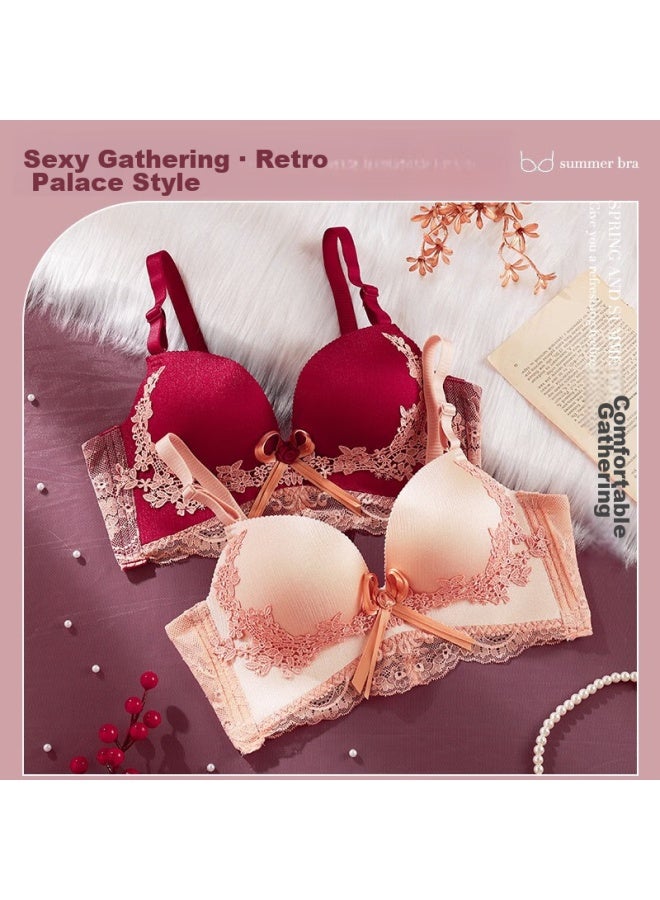 LANG SHA Langsha Red Women's Lingerie Bra, Zodiac Year, Thickened Cups, For Small And Large Breasts, Wedding Celebration, Palace Style Bra Set, 34c  - Image 3