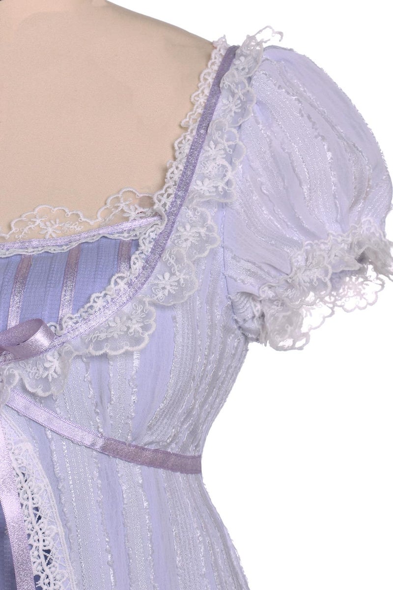 Vibsion Regency Dresses for Women Double Layers Lace Empire Waist Dress Elegant Purple Victorian Rococo Ball Gown S - Image 4