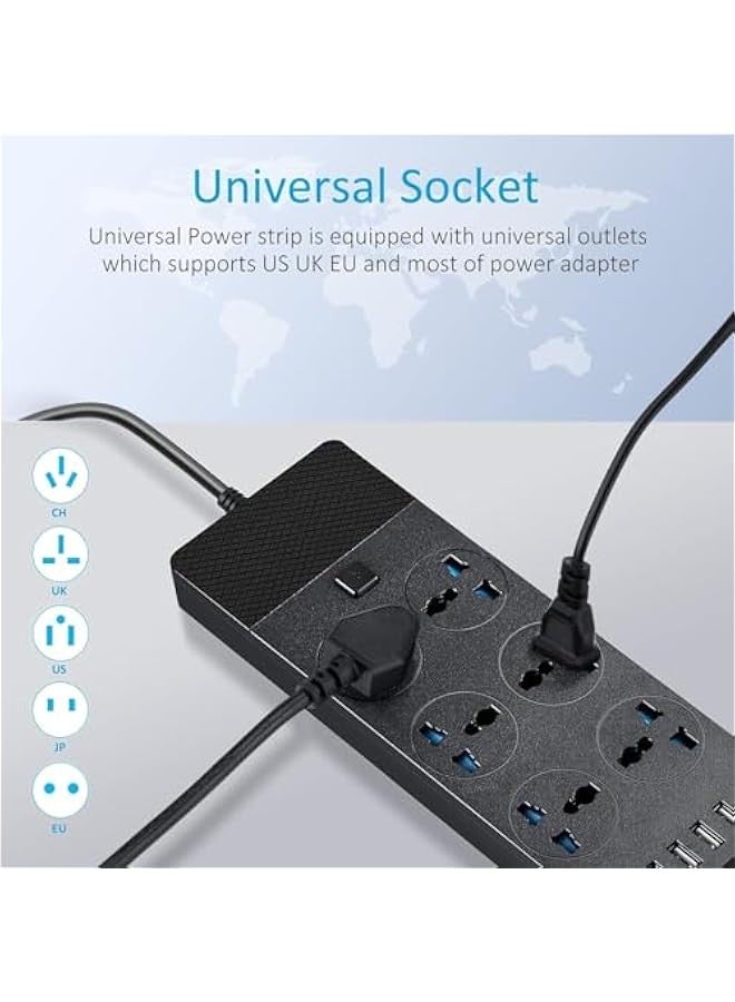 TRASSLE Universal Power Strip with UK Plug, PlorFox Power Strip with 6 AC Outlets and 4 USB Ports, 110-240v, 3000w, 6Ft, Portable Black Extension Cord for Travel Electrical Equipment - Image 3