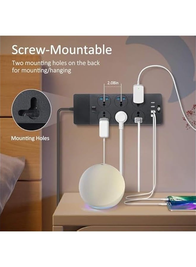 TRASSLE Universal Power Strip with UK Plug, PlorFox Power Strip with 6 AC Outlets and 4 USB Ports, 110-240v, 3000w, 6Ft, Portable Black Extension Cord for Travel Electrical Equipment - Image 4