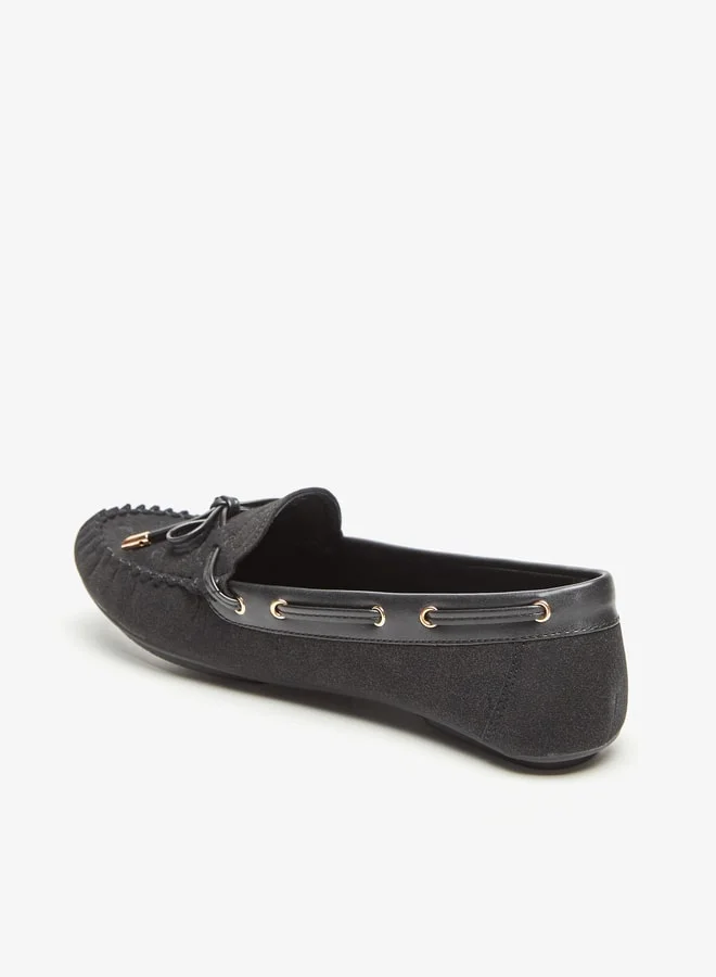 Le Confort Women Suede Slip-On Mocassins with Bow Detail