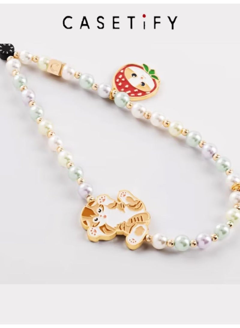 CASETiFY Cute Animal Phone Charm - Strawberry Cat & Paw Beaded Wrist Strap - Image 5