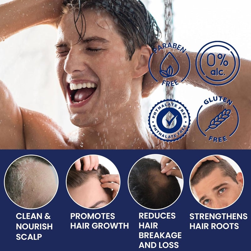 Uttse Biotion Hair Growth Shampoo for Men: Natural Thickening Shampoo with Tea Tree Oil Ginseng Mint for Hair Loss and Thinning Hair - 10.1 fl.oz, Dark Blue - Image 2