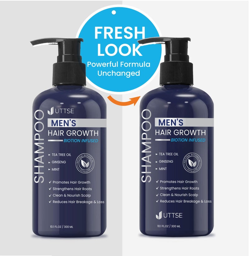 Uttse Biotion Hair Growth Shampoo for Men: Natural Thickening Shampoo with Tea Tree Oil Ginseng Mint for Hair Loss and Thinning Hair - 10.1 fl.oz, Dark Blue - Image 5