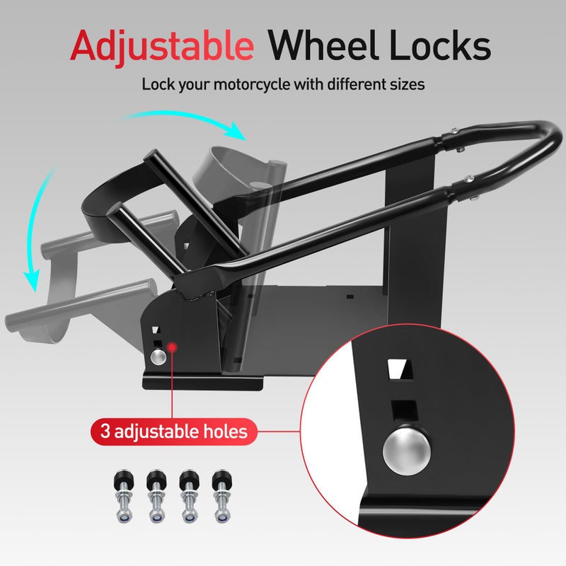 JY PERFORMANCE Motorcycle Wheel Chock, Universal Motorcycle Front Wheel Stand for Trailer, Cruiser, Sports & Dirt Bikes, 1800 lb Capacity Adjustable Wheel Stand for 15"-21" Wheels - Image 4