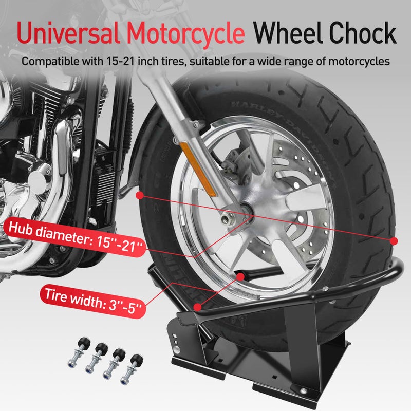 JY PERFORMANCE Motorcycle Wheel Chock, Universal Motorcycle Front Wheel Stand for Trailer, Cruiser, Sports & Dirt Bikes, 1800 lb Capacity Adjustable Wheel Stand for 15"-21" Wheels - Image 2