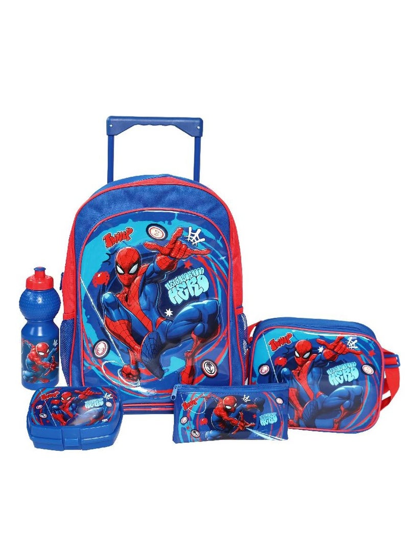 مارفل مجموعة حقيبة عربة سبايدر مان 5 في 1 مع ملحق