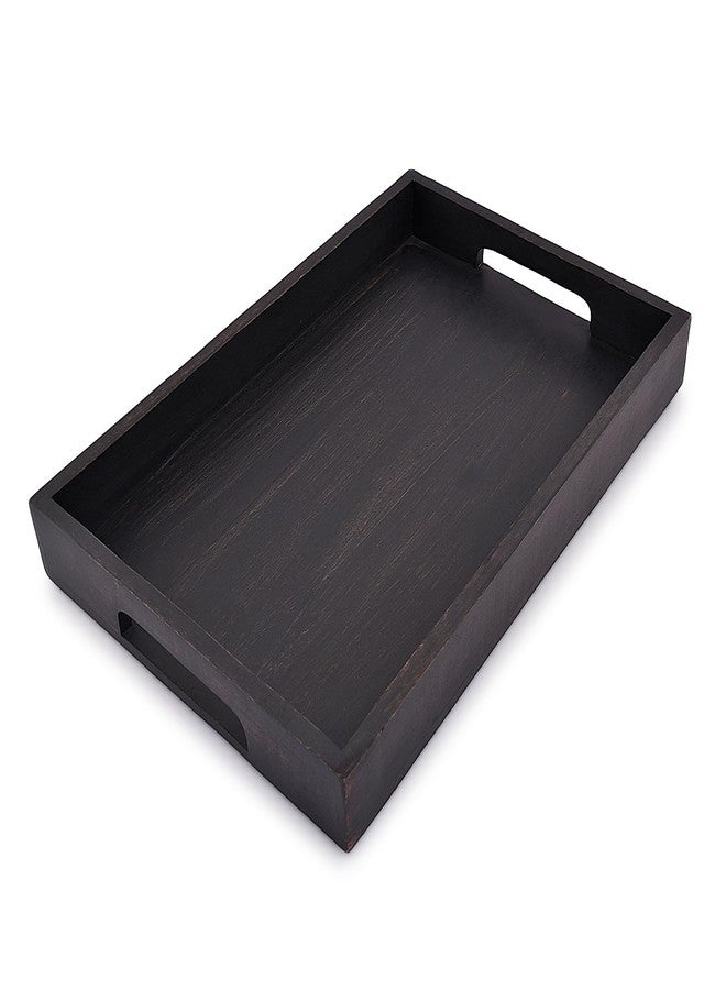 EDHAS Acacia Wood Rectangle Black Serving Tray for Breakfast Dinner Drinks Kitchen Dining Living Bathroom with Handle (15" x 10" x 1.6") - Image 4