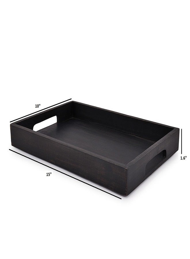 EDHAS Acacia Wood Rectangle Black Serving Tray for Breakfast Dinner Drinks Kitchen Dining Living Bathroom with Handle (15" x 10" x 1.6") - Image 5