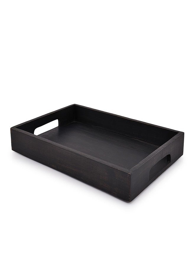 EDHAS Acacia Wood Rectangle Black Serving Tray for Breakfast Dinner Drinks Kitchen Dining Living Bathroom with Handle (15" x 10" x 1.6") - Image 2