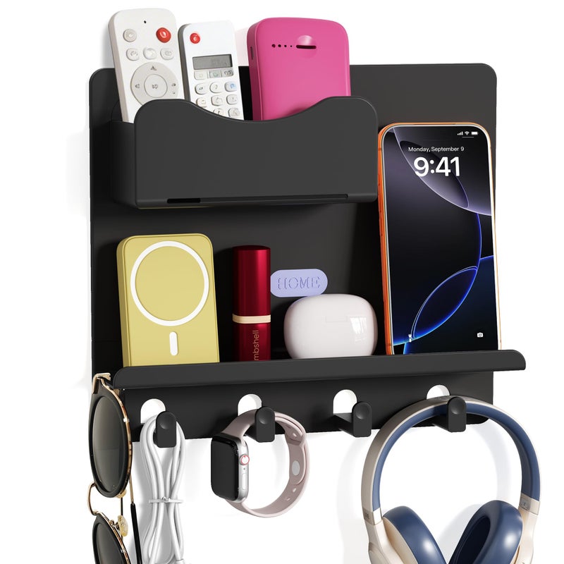 CHENYAOAI Floating Shelves for Bedside Shelf Accessories Organizer, Wall Mount Self Stick On, Cute Room Decor Aesthetic, Girls Room Decor, Cool Stuff for Bedroom Storage and Organization Black - Image 1
