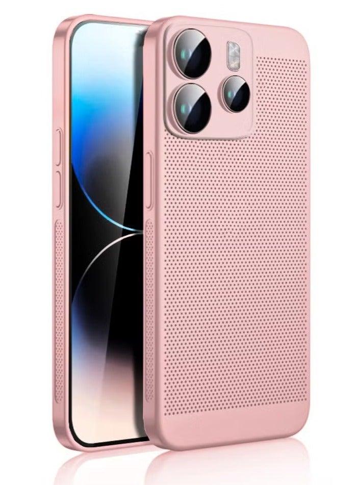 Heat Dissipation Case with Built in Camera Lens Protector Slim Fit Breathable Cooling Anti Fingerprint Hard PC Back Shockproof Cover For Xiaomi Redmi Note 14 4G (Pink)