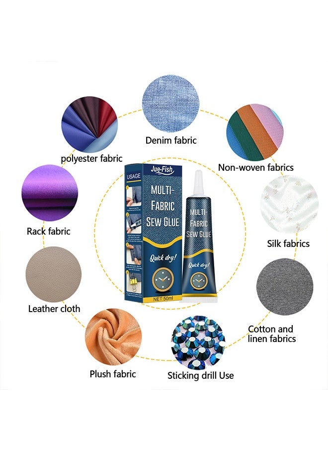 1PCS Cloth Repair Sew Glue, Instant Sew Glue Bonding Liquid, Quick Dry Multi Fabric Sew Glue, Fabric Glue for Clothing Permanent Washable, for Clothing Cotton Flannel Denim Leather, 50ml
