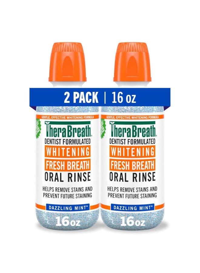 Therabreath غسول الفم TheraBreath المبيض، بنكهة النعناع المبهر، بتركيبة أطباء الأسنان، 16 أونصة سائلة (عبوة من قطعتين) - Image 1