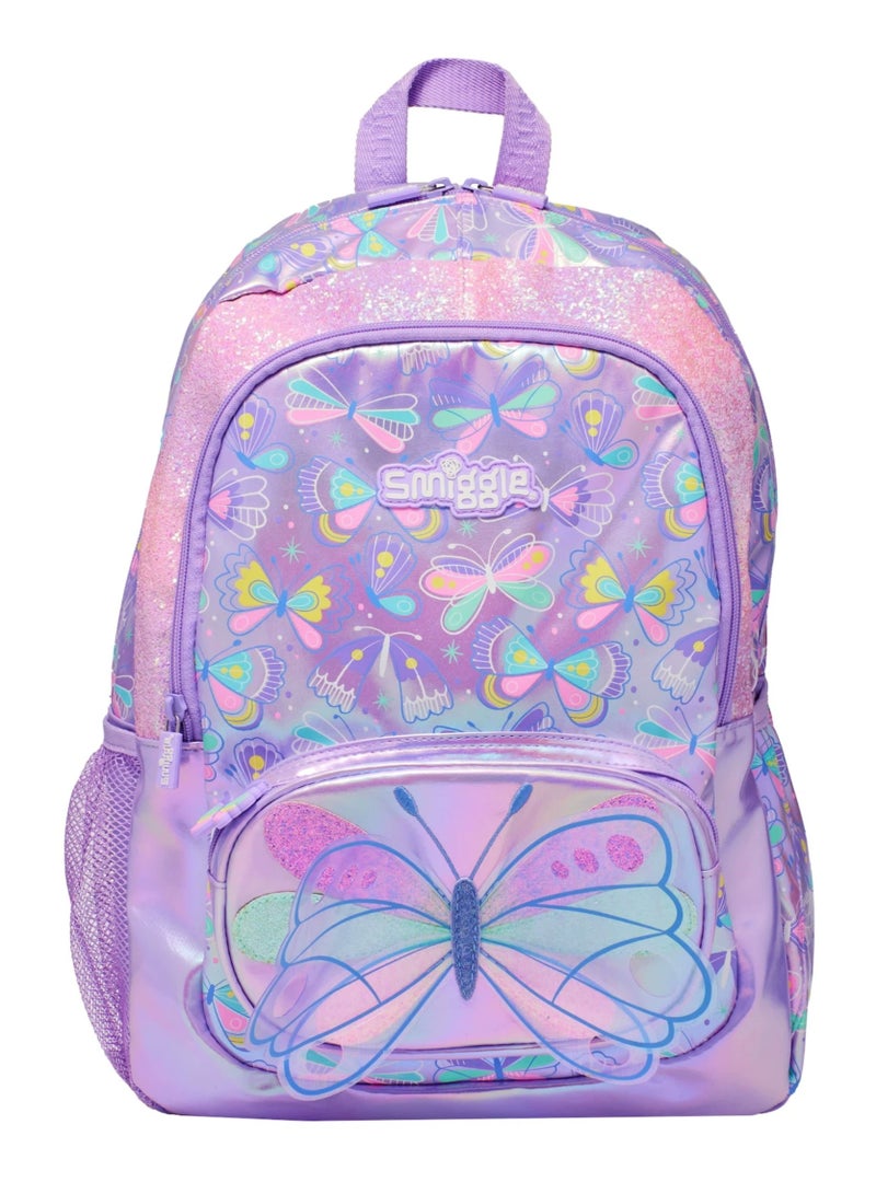 Smiggle Pink & Purple Cartoon Butterfly Backpack | Large Capacity Multi-Compartment School Bag - Image 1