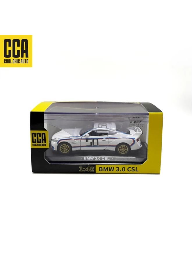 White Stripes BMW 3.0 CSL 1:42 موديل سيارة سبيكة لعبة جمع للكبار والأطفال - Image 1