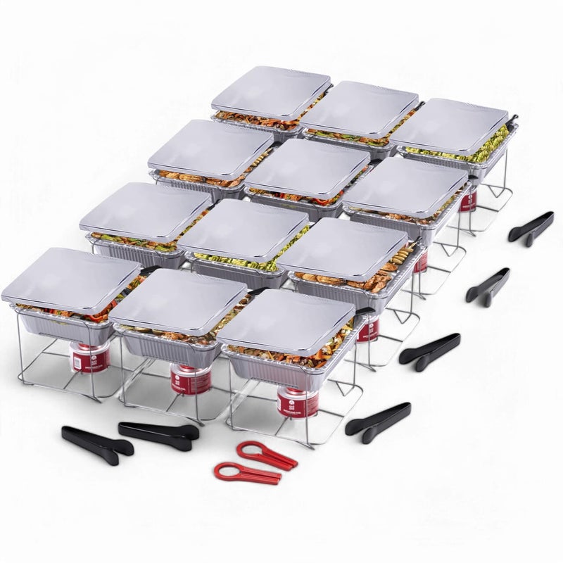 Alpha Living 12 Pack - Disposable Chafing Dish Buffet Set, Welded Body Food Warmers for Parties, 2hr Fuel Cans Complete Set, Half Size Pans, Warming Trays - Image 1
