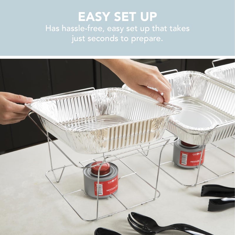 Alpha Living 12 Pack - Disposable Chafing Dish Buffet Set, Welded Body Food Warmers for Parties, 2hr Fuel Cans Complete Set, Half Size Pans, Warming Trays - Image 4