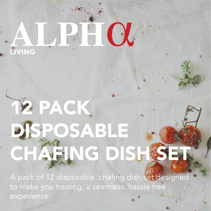 Alpha Living 12 Pack - Disposable Chafing Dish Buffet Set, Welded Body Food Warmers for Parties, 2hr Fuel Cans Complete Set, Half Size Pans, Warming Trays - Image 2