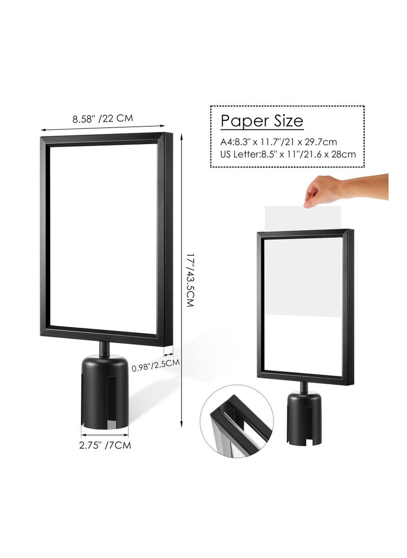 SYOSI - 2PCS Stanchion Sign Holder (8.3 x 11.7 Inch), Portrait Top Stand Poster Display Frame Double Sided Frame Crowd Control Accessory Queue Management Tool for Crowd Control Sentry Stanchions (Black, Iron) - Image 1
