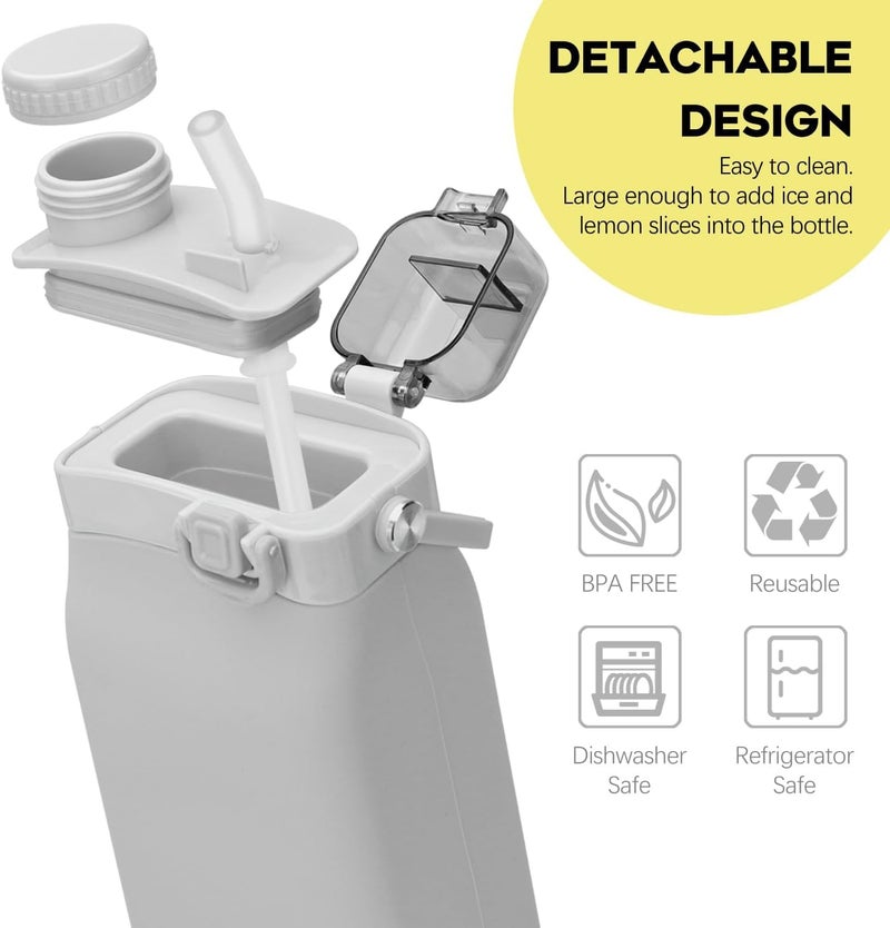 DD RETAILS Collapsible Silicone Water Bottle || 600 ML Folding Water Bottle With Straw And Hook || Portable Water Bottle For Hiking, Camping, Sports, Road Trips, Outdoor (Pack Of 1) (Green) - Image 3