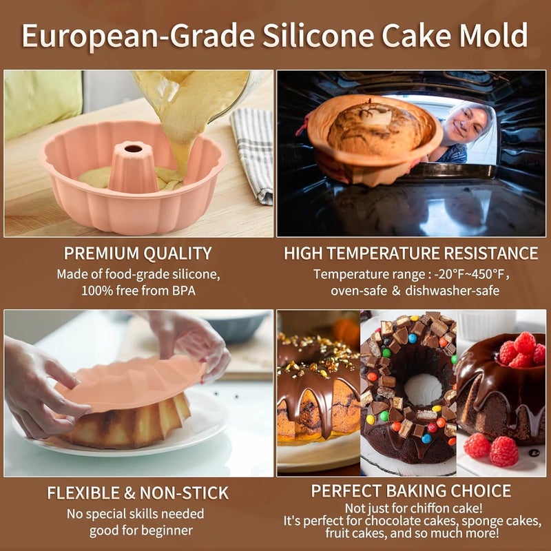 PADELE 2 Pack Silicone Bundt Cake Pan Nonstick,10 Inch, Silicone Cake Molds,Pound Cake Pan, Baking for Jello,Gelatin,Cake,Brownie and Bread (Grey+Grey) - Image 3