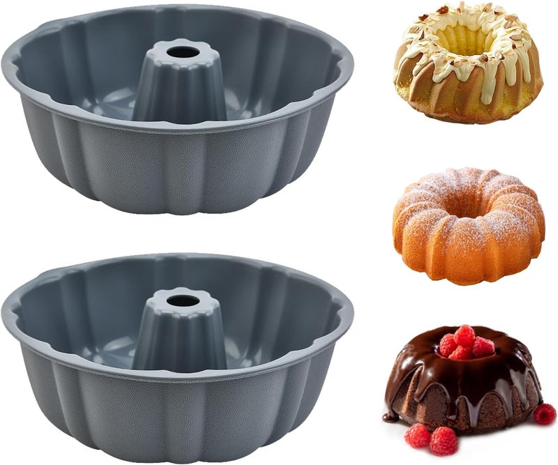 PADELE 2 Pack Silicone Bundt Cake Pan Nonstick,10 Inch, Silicone Cake Molds,Pound Cake Pan, Baking for Jello,Gelatin,Cake,Brownie and Bread (Grey+Grey) - Image 1