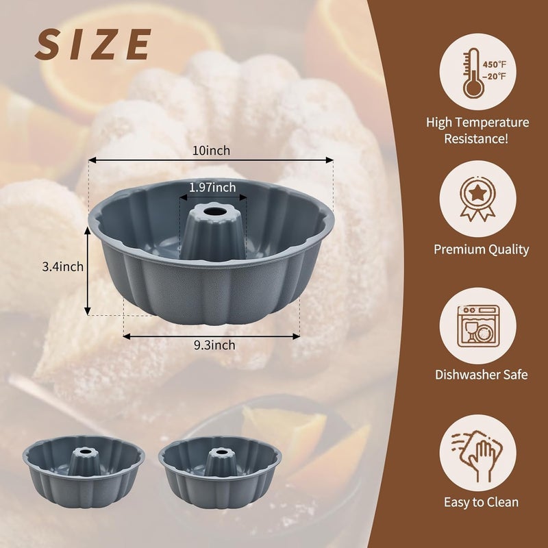PADELE 2 Pack Silicone Bundt Cake Pan Nonstick,10 Inch, Silicone Cake Molds,Pound Cake Pan, Baking for Jello,Gelatin,Cake,Brownie and Bread (Grey+Grey) - Image 2