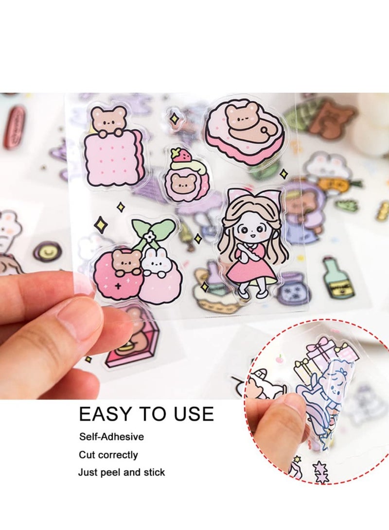100 PCS Stickers Set, Sheets Small Pieces Cute PET Transparent Cartoon Character Animal Flower Decorative Scrapbook Sticker Decal for DIY Arts Crafts, Album, Planners, Calendars and Notebook  - Image 4