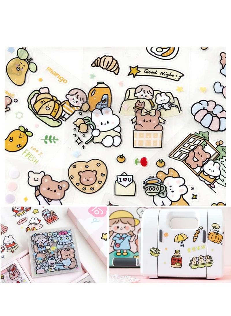 100 PCS Stickers Set, Sheets Small Pieces Cute PET Transparent Cartoon Character Animal Flower Decorative Scrapbook Sticker Decal for DIY Arts Crafts, Album, Planners, Calendars and Notebook  - Image 5