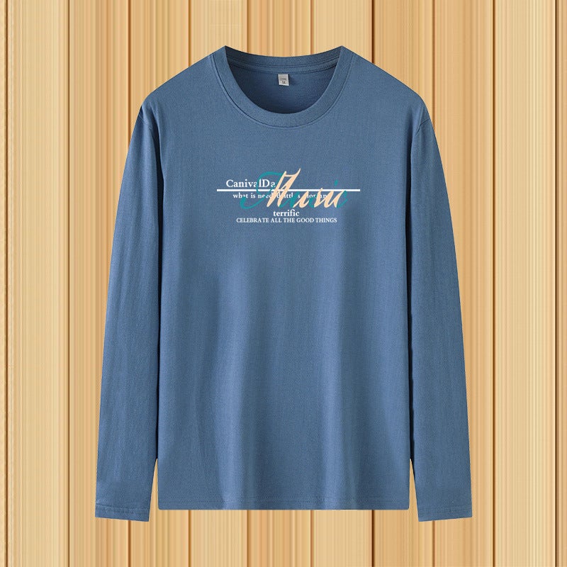 Spring and Autumn New Thin Men's Long Sleeve Soft and Comfortable Round Neck Base Shirt Printed Trendy plus size T-Shirt for Men - Image 1