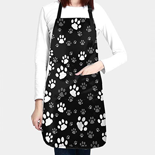 DZGlobal Dog Paw Grooming Apron with Pockets Waterproof Funny Animal Aprons for Men Women Black White Kitchen Bibs for Kitchen Garden Decor - Image 3