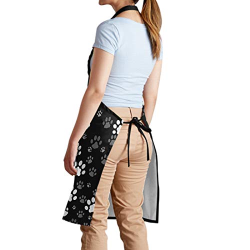 DZGlobal Dog Paw Grooming Apron with Pockets Waterproof Funny Animal Aprons for Men Women Black White Kitchen Bibs for Kitchen Garden Decor - Image 4