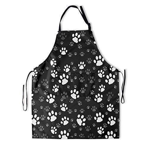 DZGlobal Dog Paw Grooming Apron with Pockets Waterproof Funny Animal Aprons for Men Women Black White Kitchen Bibs for Kitchen Garden Decor - Image 2