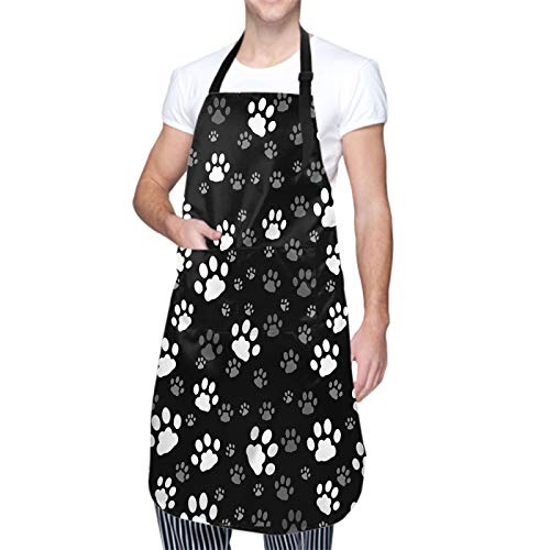DZGlobal Dog Paw Grooming Apron with Pockets Waterproof Funny Animal Aprons for Men Women Black White Kitchen Bibs for Kitchen Garden Decor - Image 1