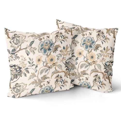 Giwawa Blue Floral Pillow Covers 18x18 Inch Set of 2 Chinoiserie Traditional Floral Pillow Case Blue and Tan Vintage Flowers Cushion Case Decorative Farmhouse Cushion Cover for Couch Sofa - Image 1