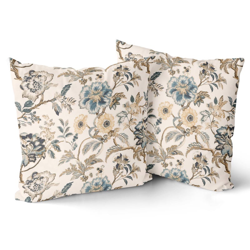 Giwawa Blue Floral Pillow Covers 18x18 Inch Set of 2 Chinoiserie Traditional Floral Pillow Case Blue and Tan Vintage Flowers Cushion Case Decorative Farmhouse Cushion Cover for Couch Sofa - Image 2