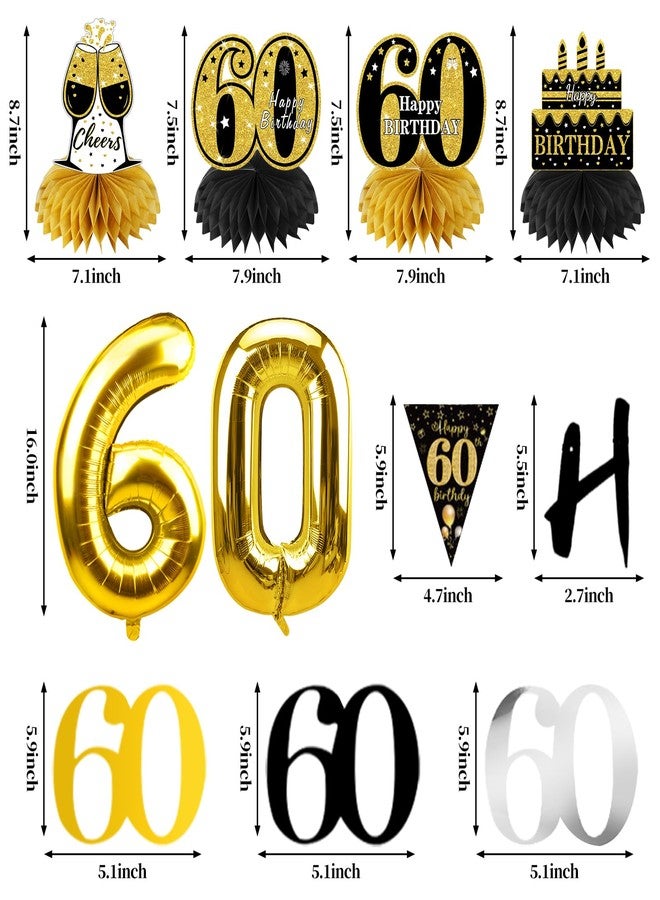 Guiruiy 13PCS 60th Birthday Decorations for Men Women, Black Gold Happy 60 Birthday Banner Centerpieces Swirls Balloons Kit Party Supplies, Sixty Years Old Bday Ceiling Table Topper Decor - Image 2