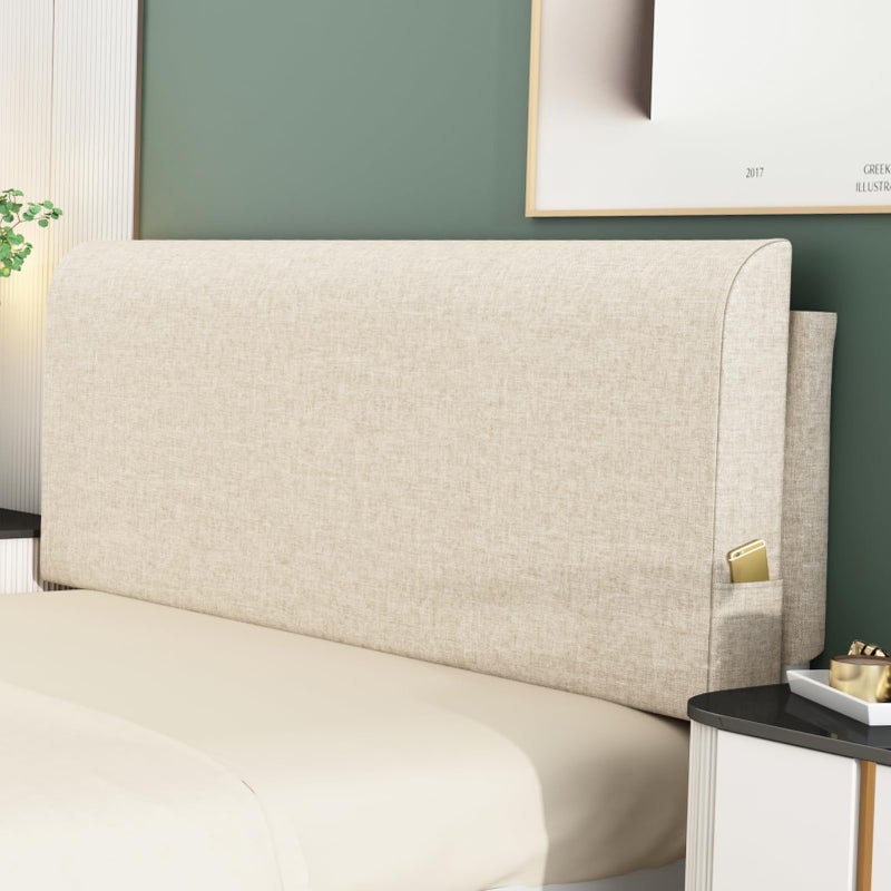 M Mute Touch Upholstered Queen Headboard No Tools Needed Wall Mounted Headboard with Removeable Washable Linen MultiFunctional Backrest Beige