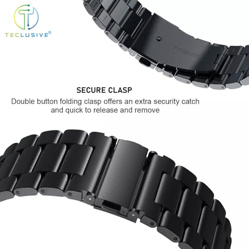 T TECLUSIVE Ultra Luxury Stainless Steel Metal Strap Compatible with Amazfit T-Rex/Amazfit T-Rex Pro | Metal Chain Band with Installation Tools & Watch Strap Adjuster Tool for Trex Pro (Black) - Image 2