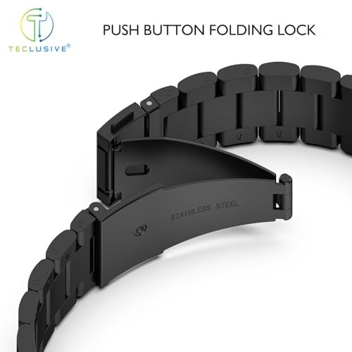 T TECLUSIVE Ultra Luxury Stainless Steel Metal Strap Compatible with Amazfit T-Rex/Amazfit T-Rex Pro | Metal Chain Band with Installation Tools & Watch Strap Adjuster Tool for Trex Pro (Black) - Image 5