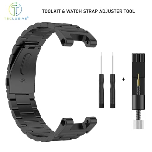 T TECLUSIVE Ultra Luxury Stainless Steel Metal Strap Compatible with Amazfit T-Rex/Amazfit T-Rex Pro | Metal Chain Band with Installation Tools & Watch Strap Adjuster Tool for Trex Pro (Black) - Image 3