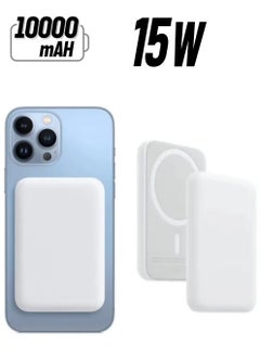 MagSafe Wireless Power Bank for iPhone 14 Plus – 10,000mAh Portable Charger in White