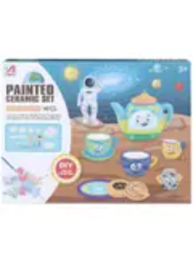 Generic valueable 1 Children's Ceramic Tea Set for Coloring - 14-Piece Creative "DIY" Art Set with Colors and Brushes to Develop Drawing and Imagination Skills - Image 3