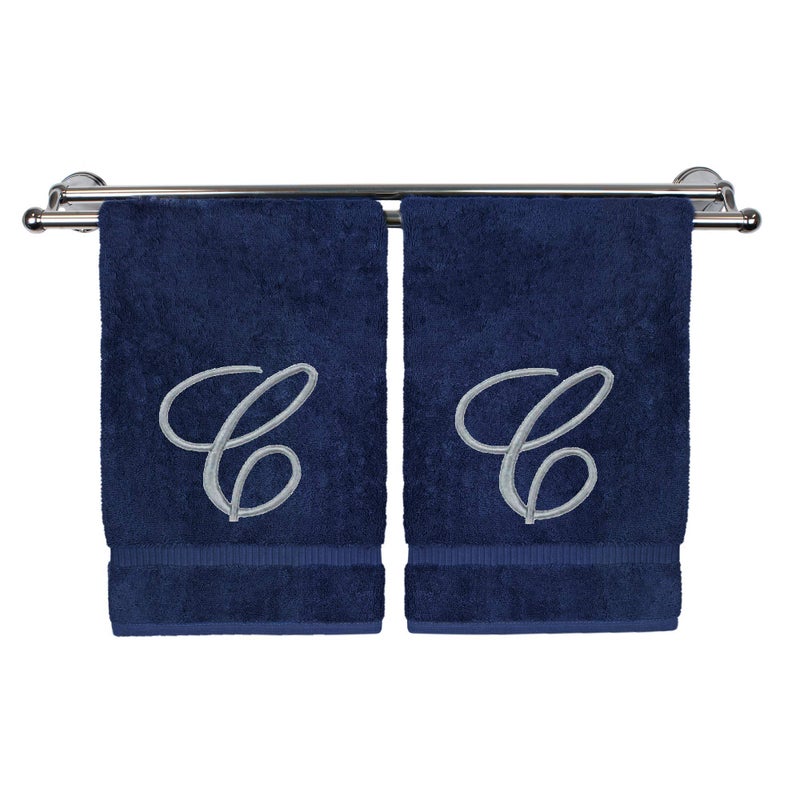 BC BARE COTTON Monogrammed Hand Towel, Navy, 16 x 30 Inches - Set of 2, Extra Absorbent 100% Turkish Cotton, Soft Terry Finish, Personalized Gift - Image 1